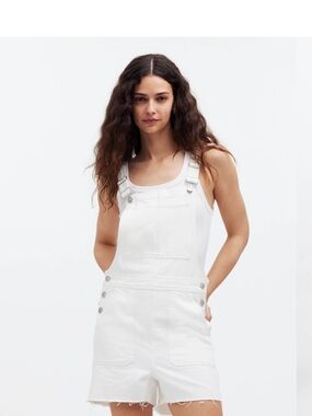 Madewell Denim Oversized Carpenter Shortalls in Tile White: Raw Hem Edition